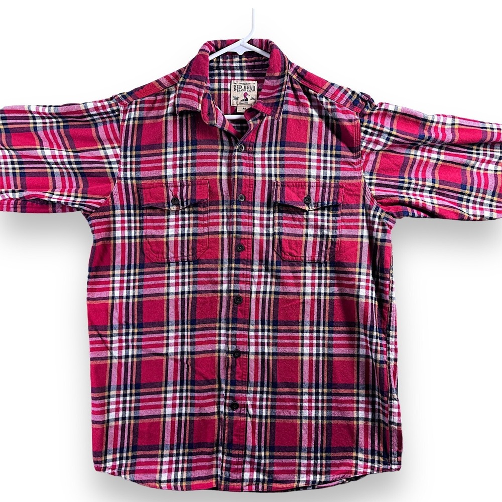 RedHead Mens Red Plaid Long Sleeve Flannel Shirt Outdoor Workwear Medium